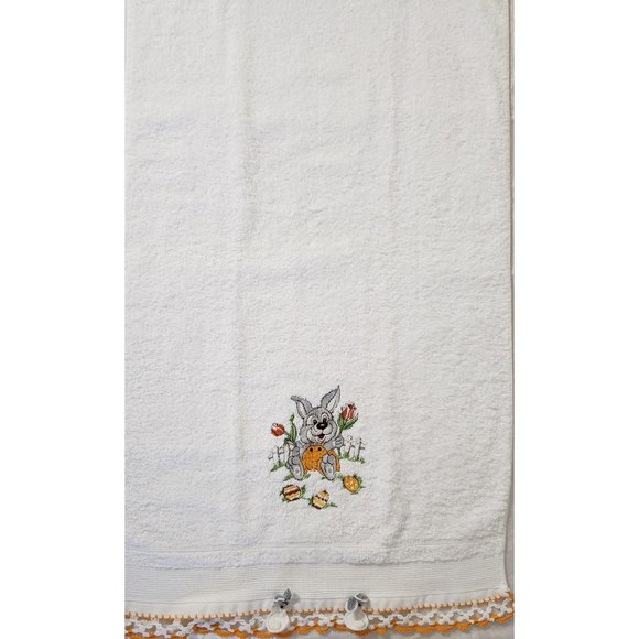 Embroidered Crochet Knit Easter Eggs and Bunny Towel decoration - Picture 4 of 7